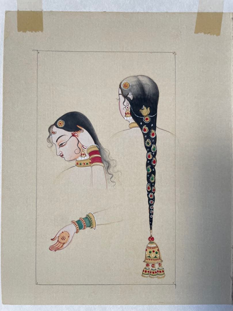 インド・ミニアチュール(細密画) 習作『美女』｜手描き｜アンティーク調｜一点物
