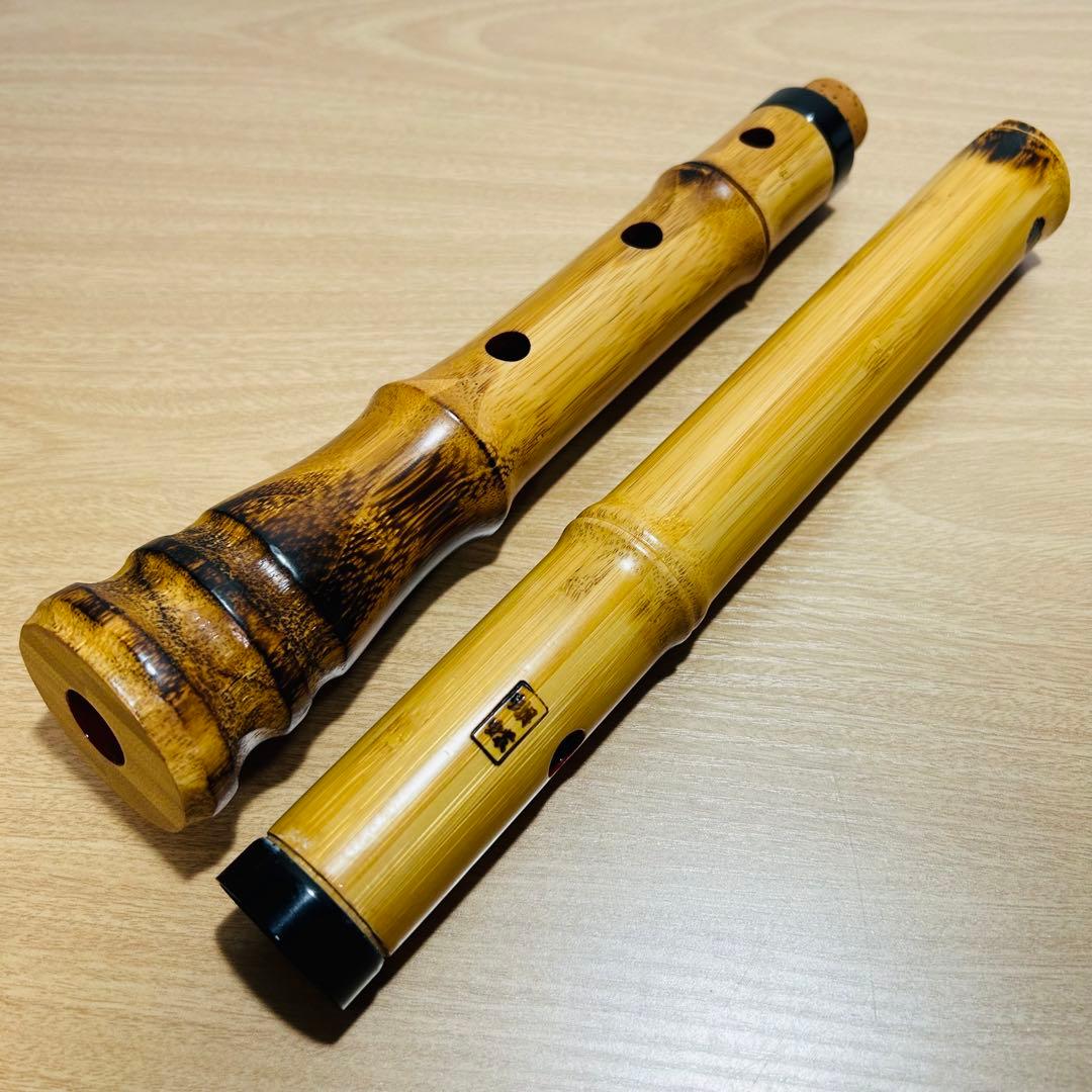 【現状品】胡蝶宝 尺八 合竹 曲管 節あり 焼印あり 琴古流 1.8尺