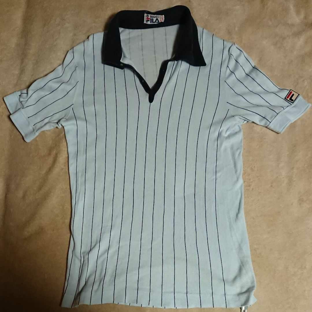 4【80s used】フィラ ボルグ テニス ポロシャツ 薄水色〈usa42〉