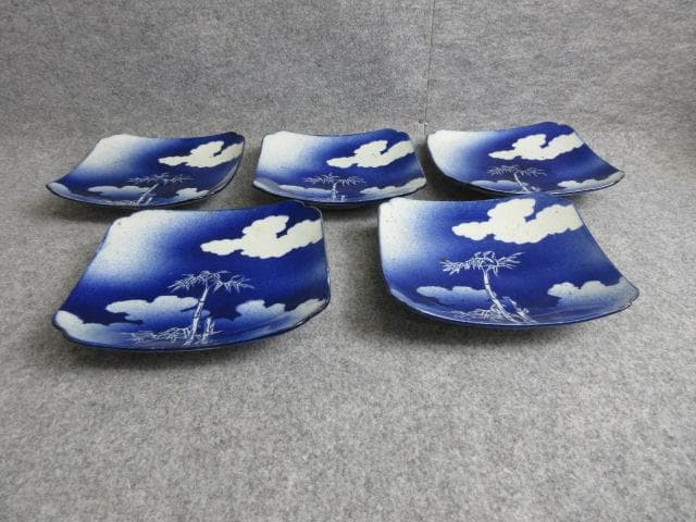 吹墨雲に竹角皿5枚 [B28924]