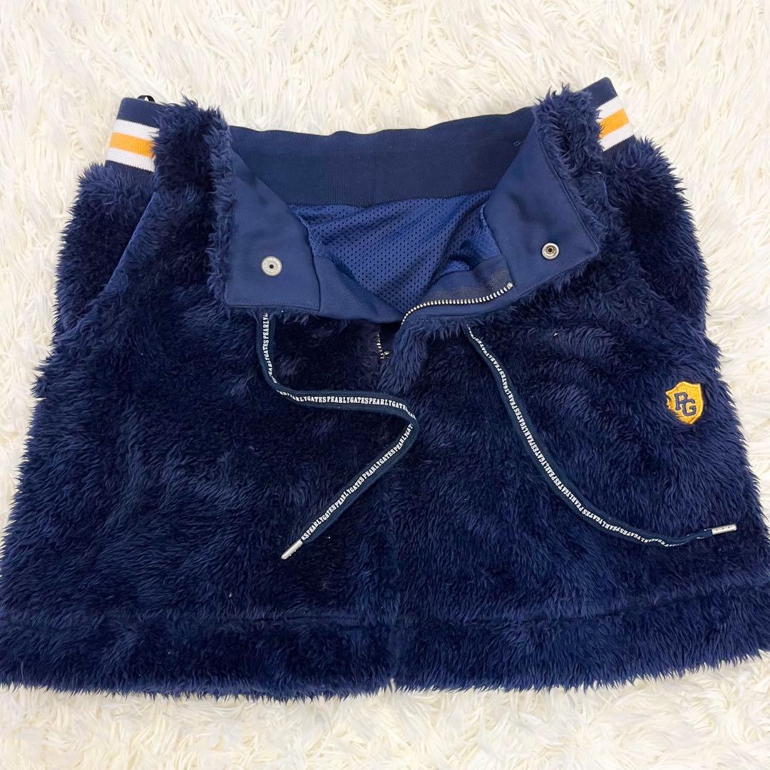 極美品✨PEARLY GATES　ボアスカート　ネイビー　ロゴワッペン