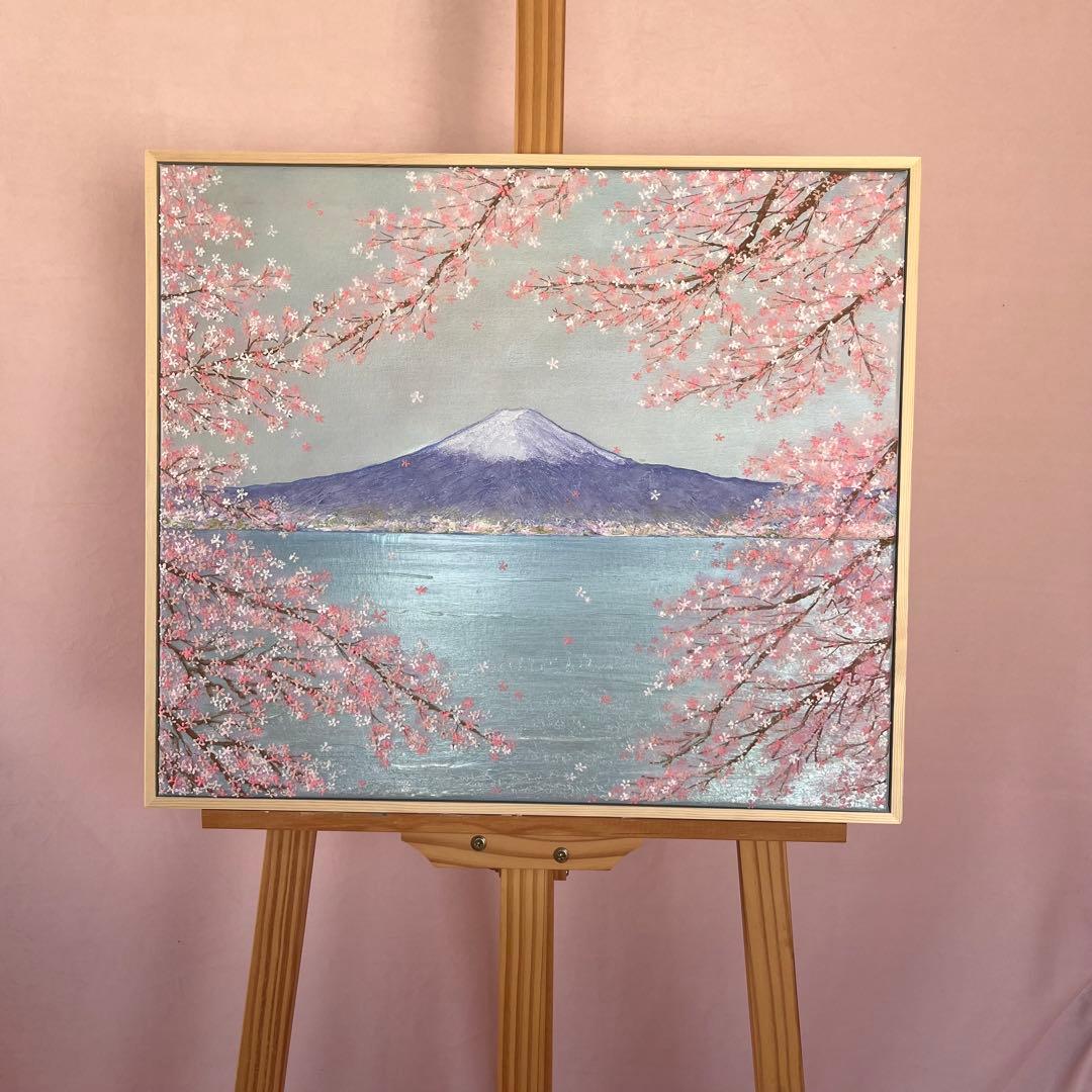 桜と富士山 原画 F10 テクスチャーアート 風景画 インテリアアート 桜 春