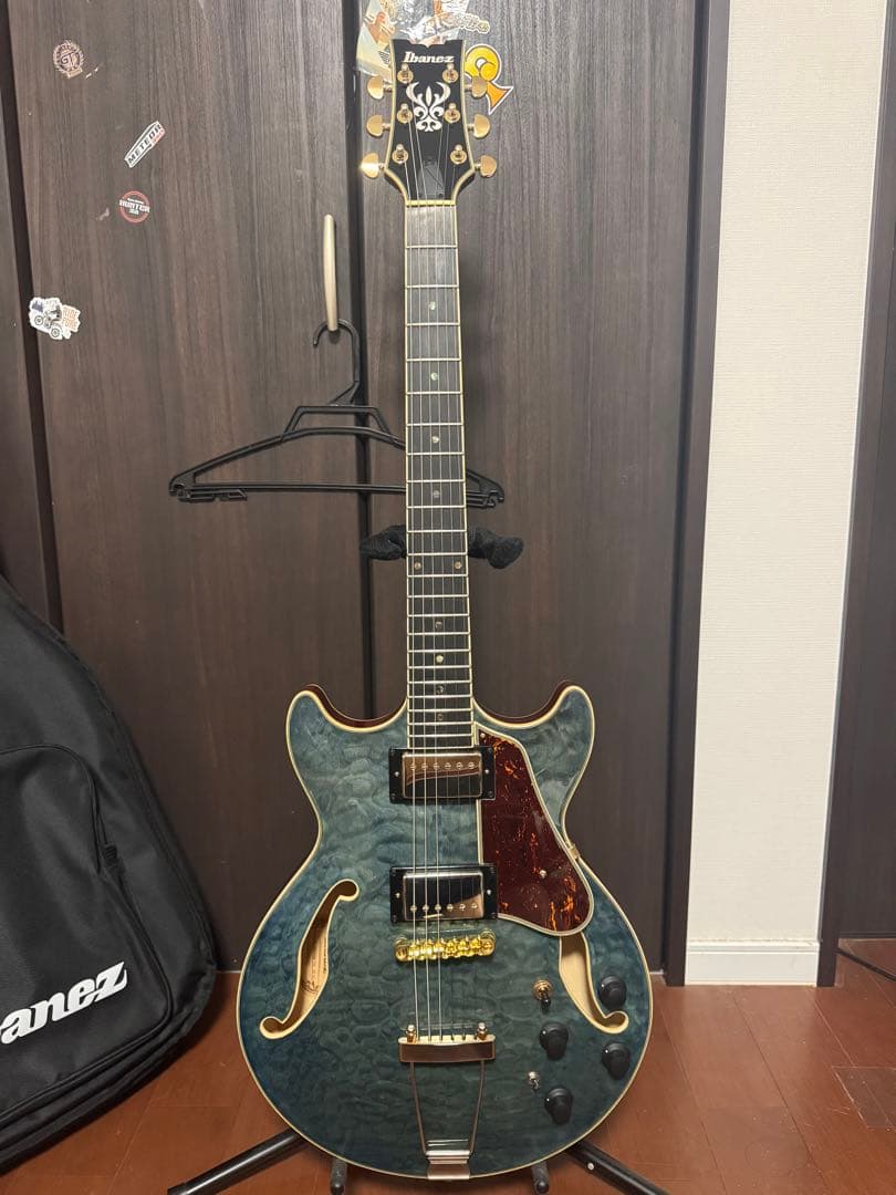 Ibanez AMH90QM TBL フルアコギター 限定カラー　ケースセット