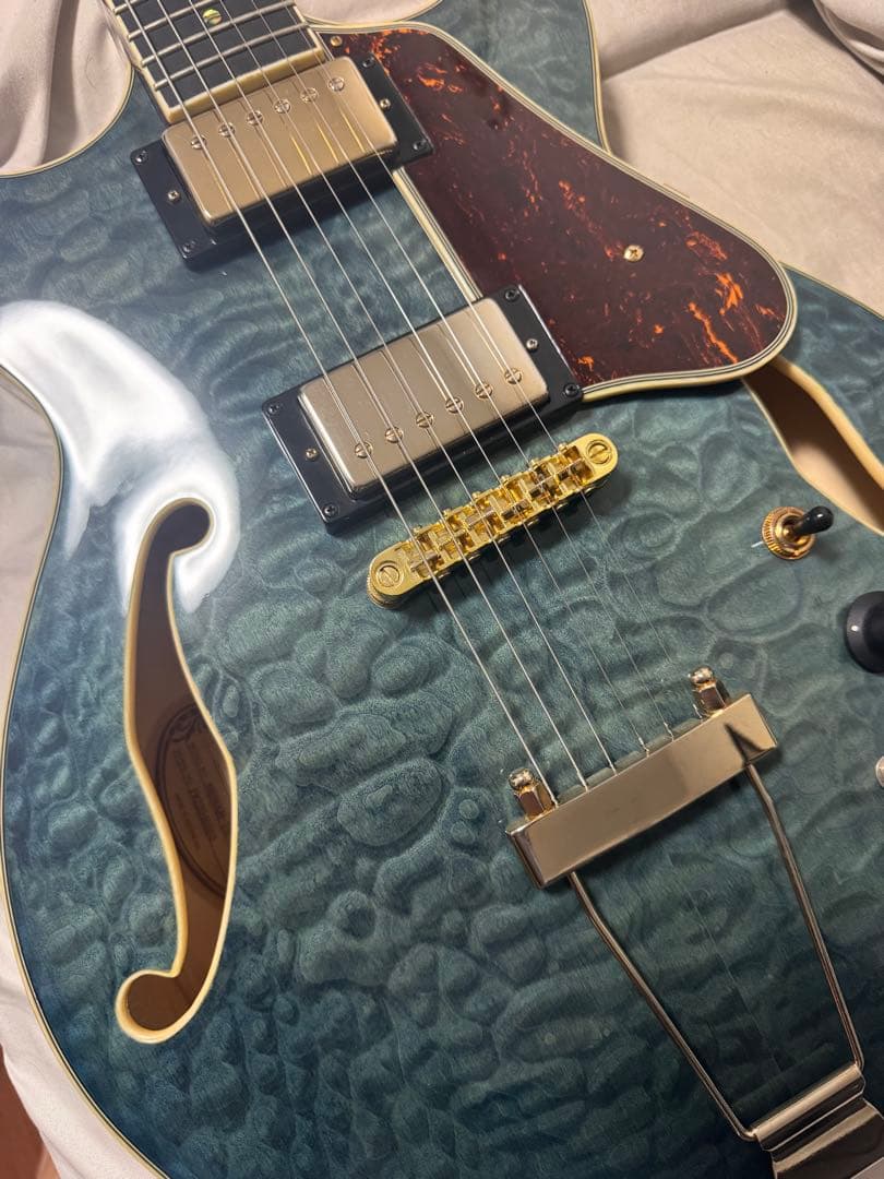 Ibanez AMH90QM TBL フルアコギター 限定カラー　ケースセット