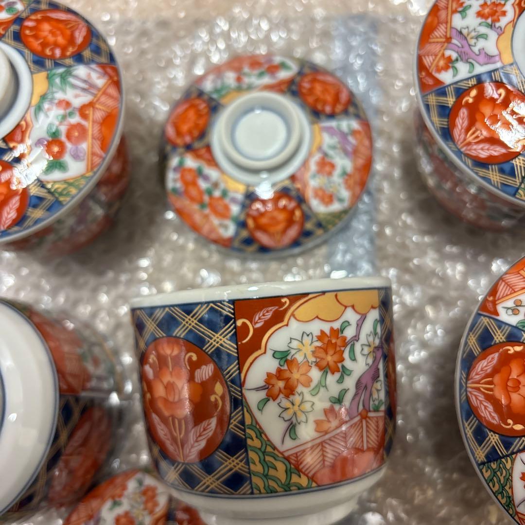 有田焼　南風窯 蒸し碗揃　5客　茶碗蒸し　色絵　青海波　古伊万里　赤絵　染錦