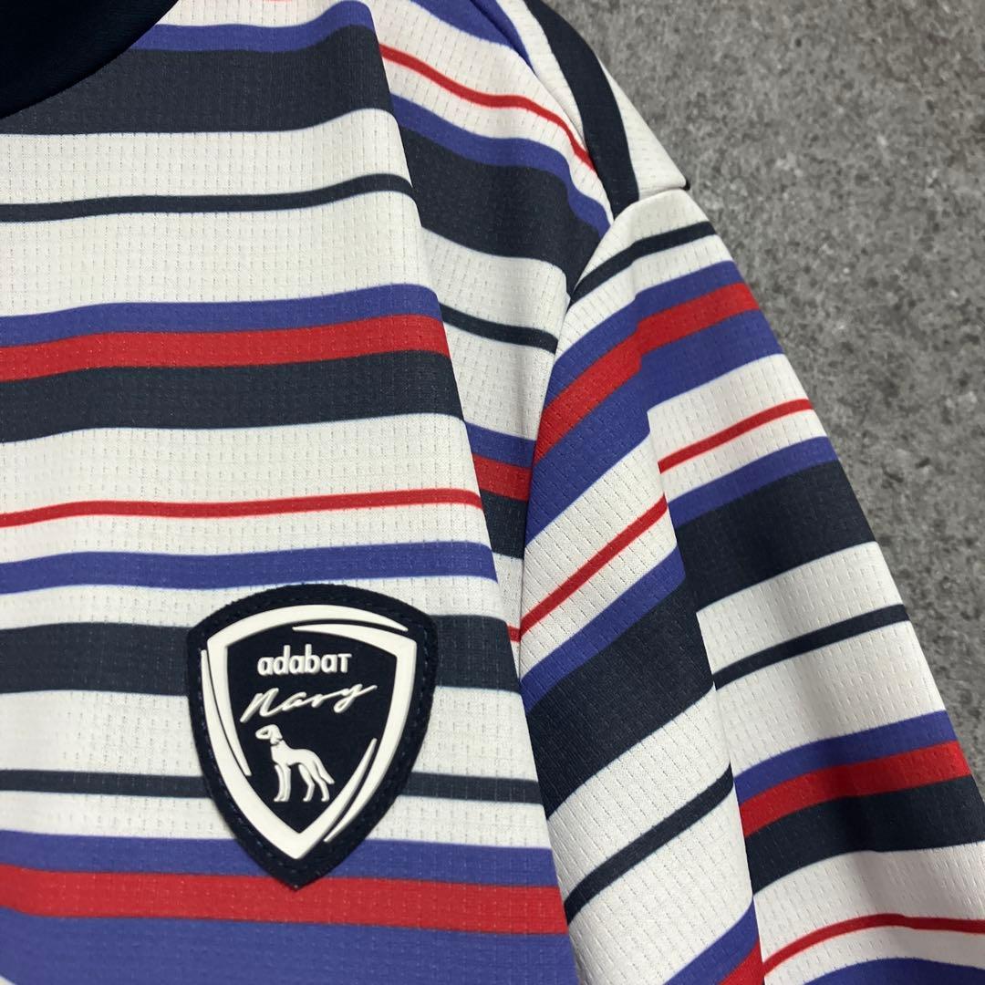 25年　ADABAT NAVY 吸水速乾/接触冷感 マルチボーダーモックネックT