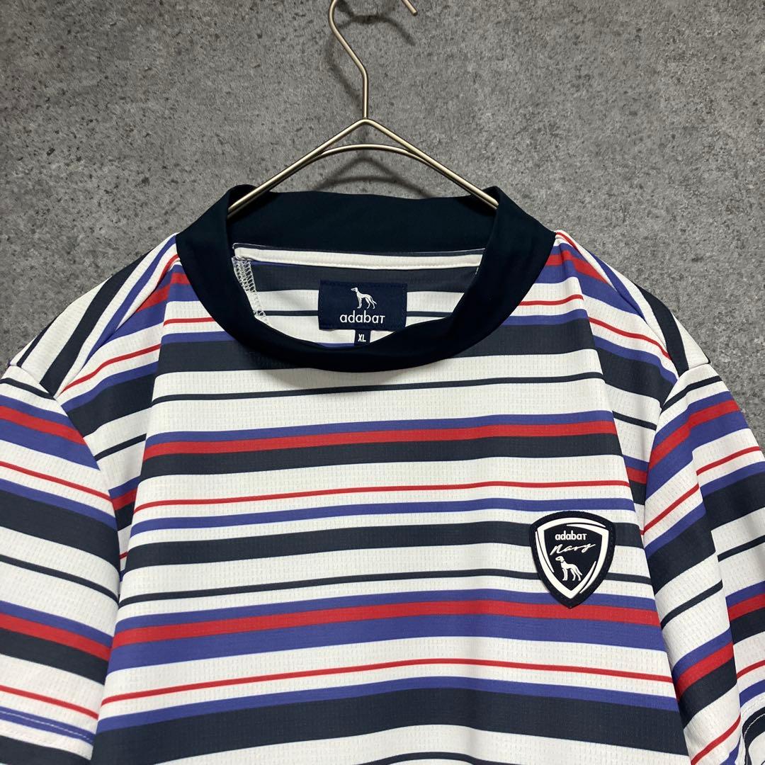 25年　ADABAT NAVY 吸水速乾/接触冷感 マルチボーダーモックネックT