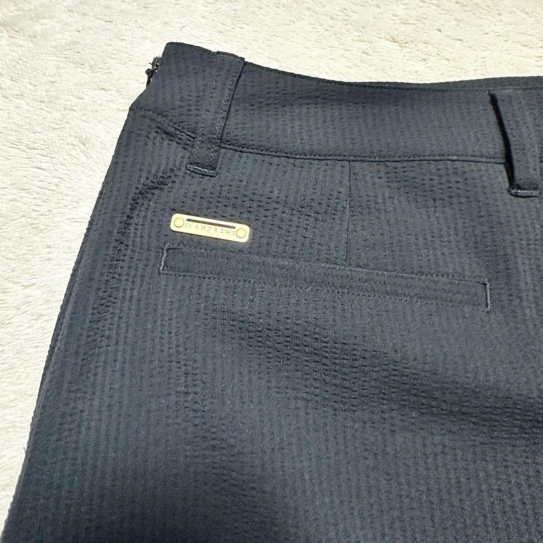 美品 St ANDREWS ゴルフウェア バックプリーツ スカート 黒 ロゴ