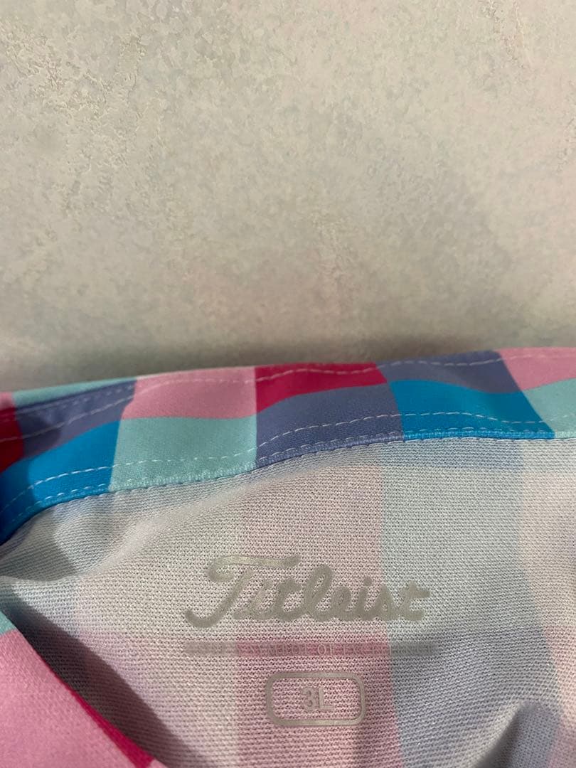 美品 Titleist ポロシャツ 3L 総柄 ブロックチェック 吸汗 速乾