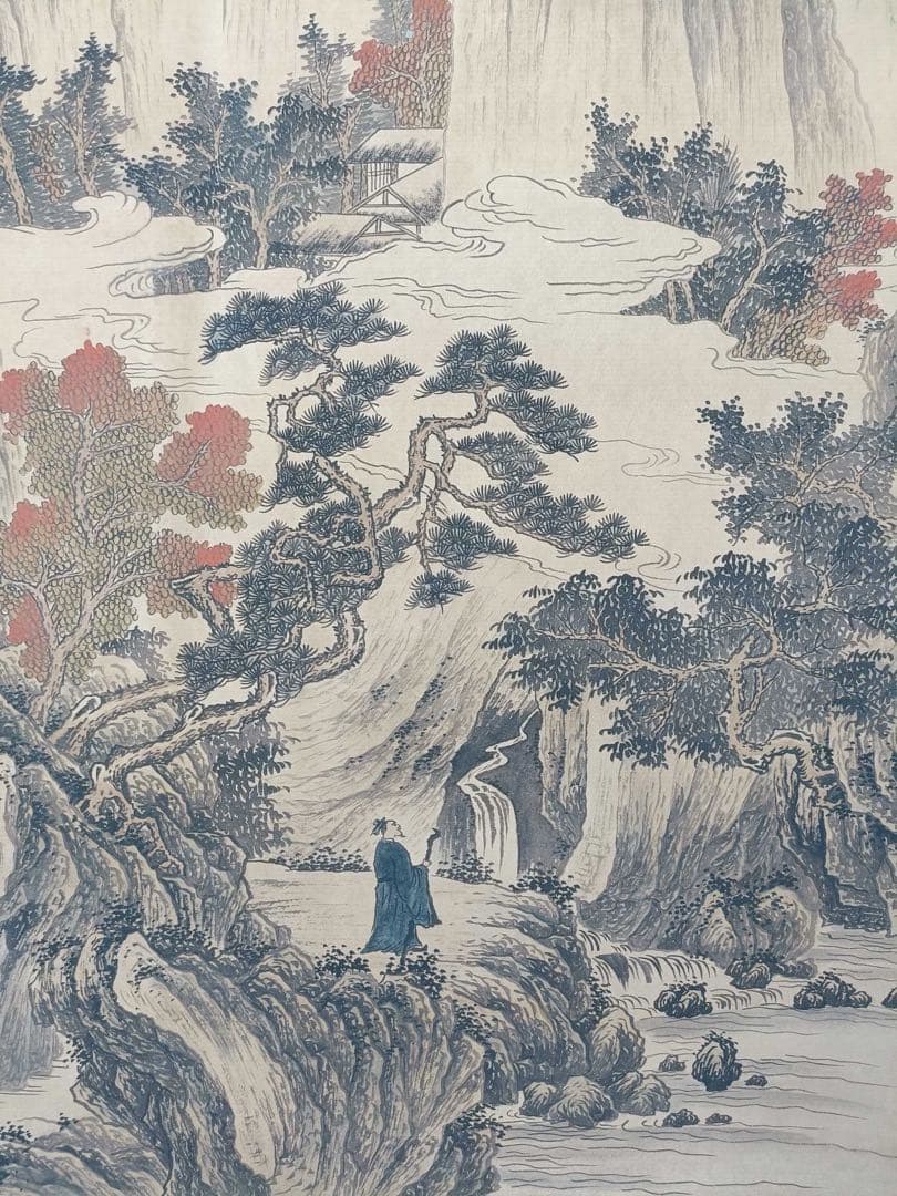 【唐寅】山水图 中国画 掛け軸 水墨画 和室 玄関 茶室 壁掛け 美術品