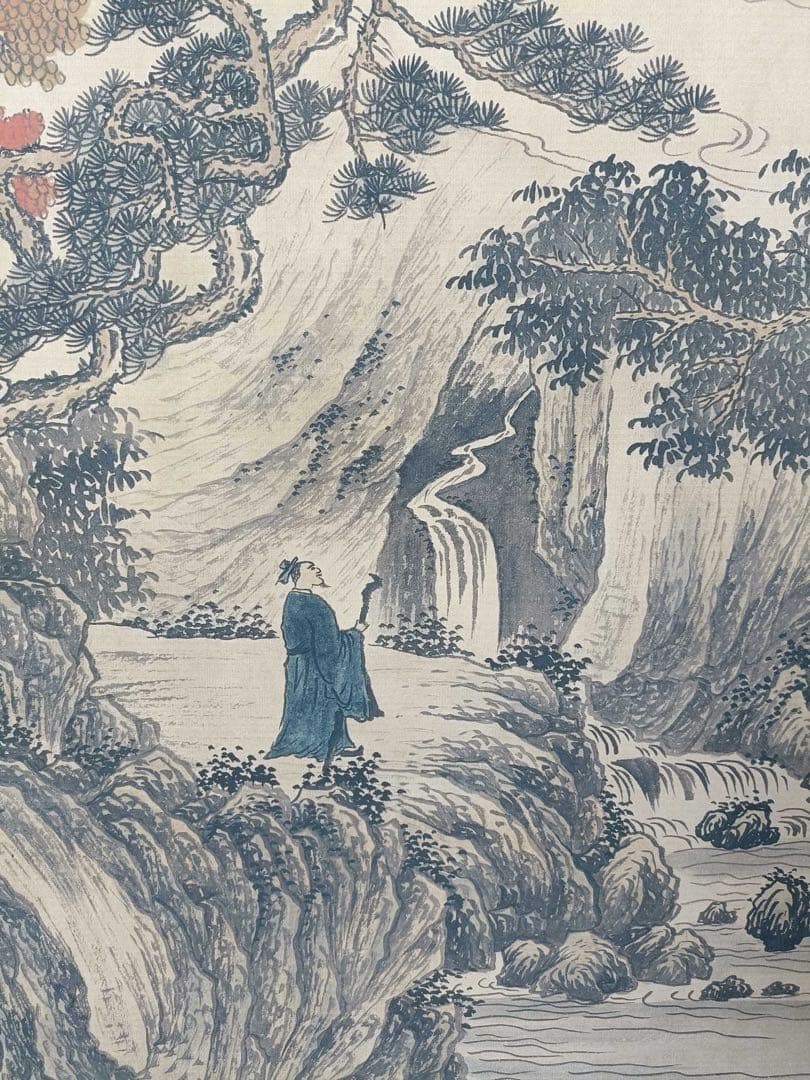 【唐寅】山水图 中国画 掛け軸 水墨画 和室 玄関 茶室 壁掛け 美術品