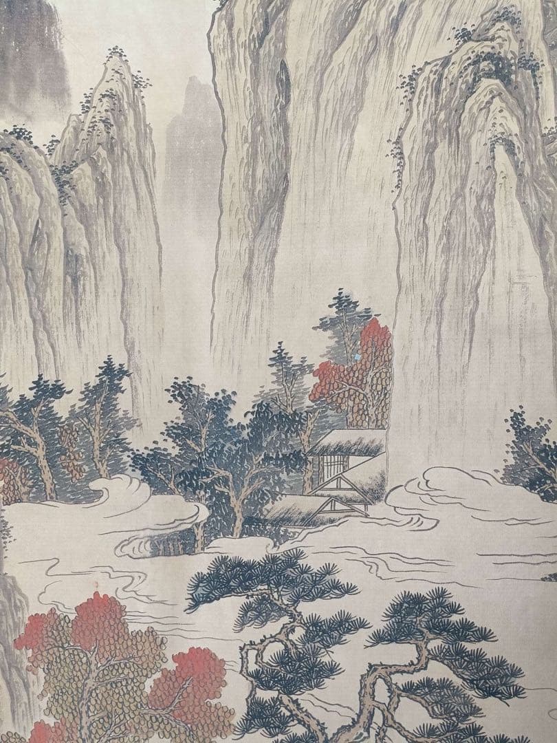 【唐寅】山水图 中国画 掛け軸 水墨画 和室 玄関 茶室 壁掛け 美術品