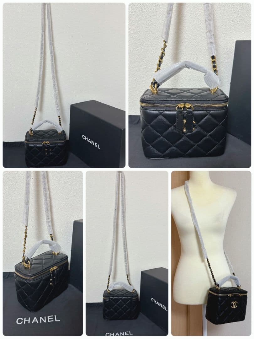CHANEL ノベルティラムスキンレザーバニティショルダーバッグブラックおまけ付