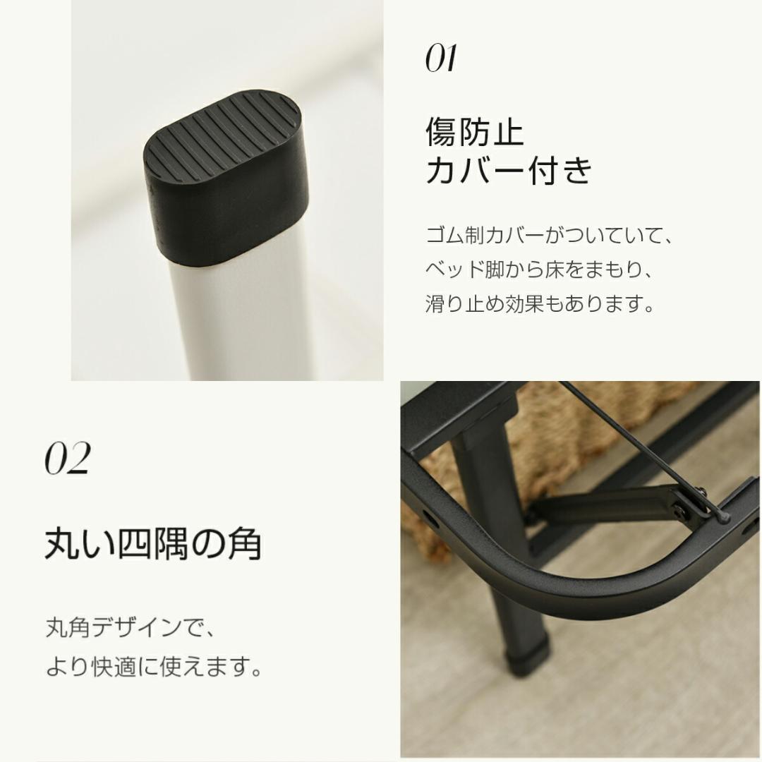 大人気！耐荷重200KG折りたたみベッド シングル 組立簡単 ベッドWHITE