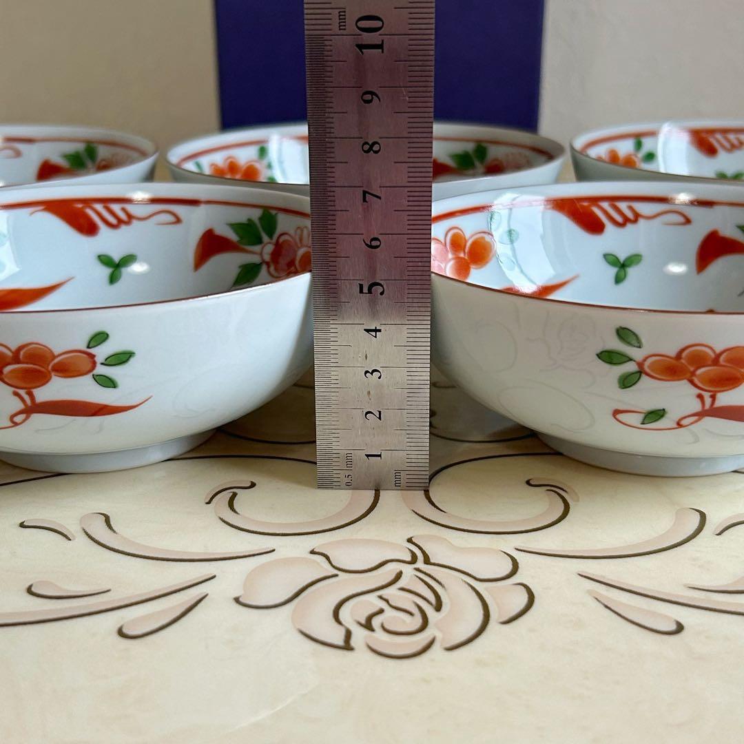たち吉　赤絵花文　中鉢揃　5枚セット　取り皿　中皿　和食器　煮物鉢　浅鉢　和皿