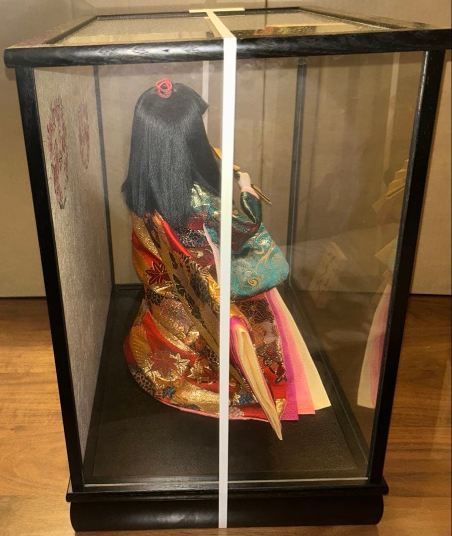 【美品】平安豊久作 ガラスケース入り 市松人形（いくみ）　舞扇 10号