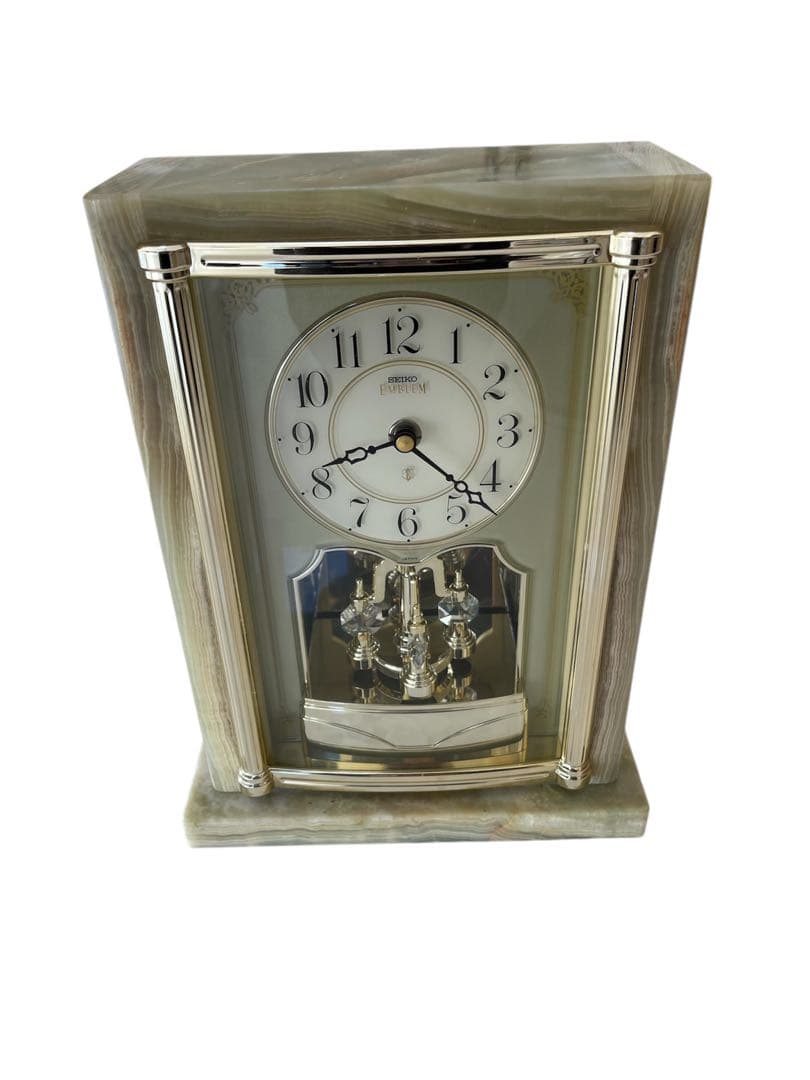SEIKO EMBLEM 高級オニキス枠置時計　HW443M 大理石　 動作品