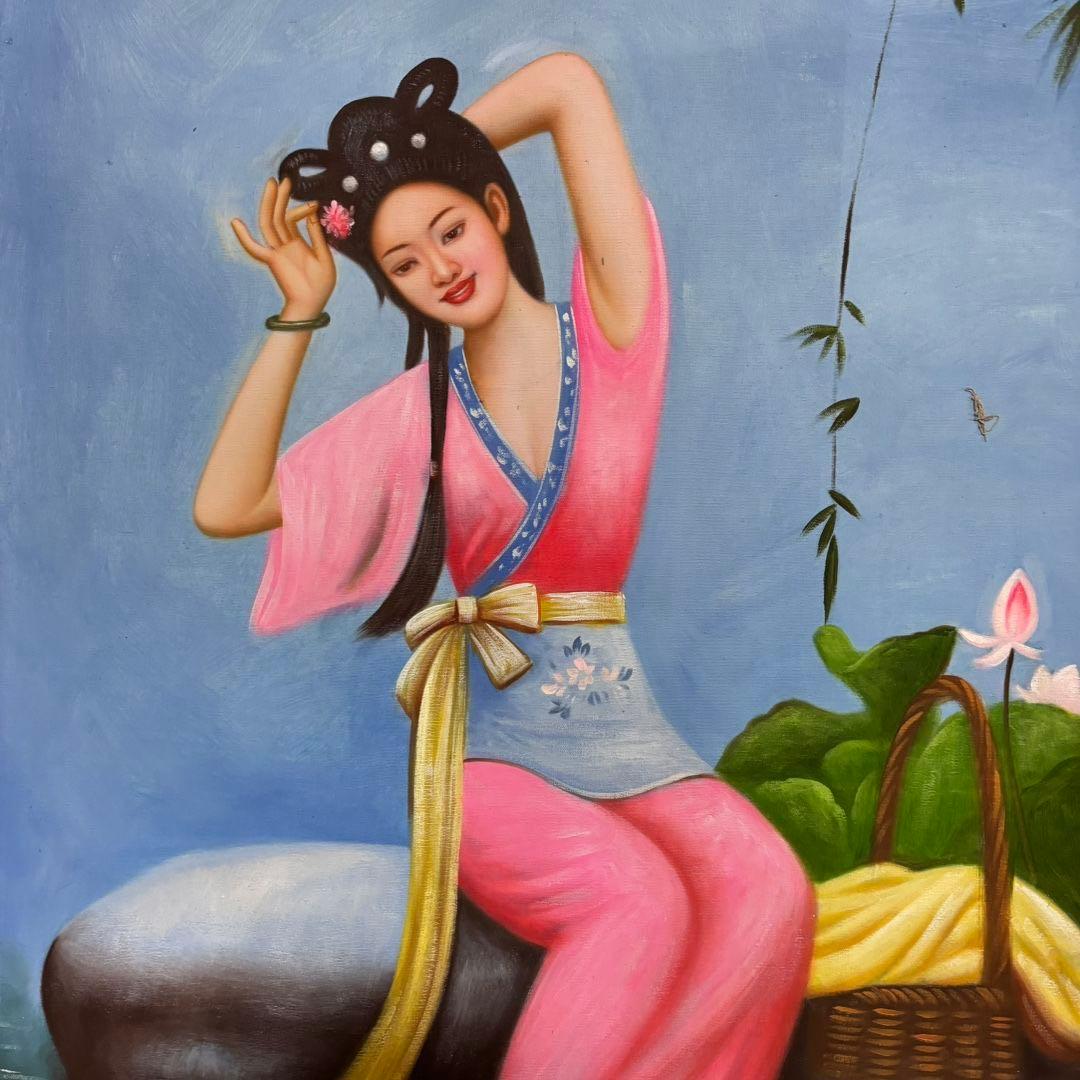 純手描き 水彩油画 人物画 刘宇一 作品図 中国絵画 約70×100cm 未表装