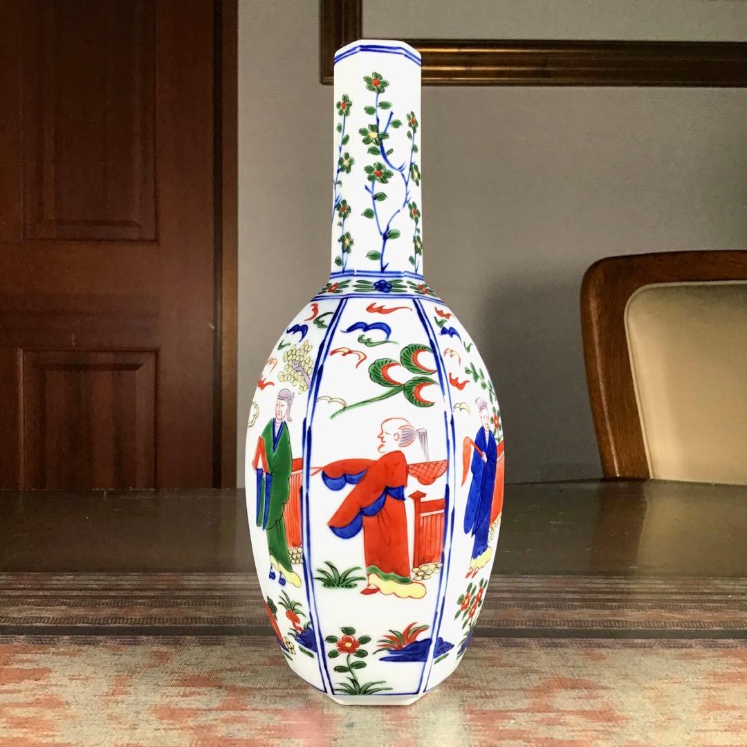 源右衛門　『染錦花草人物絵』　花瓶