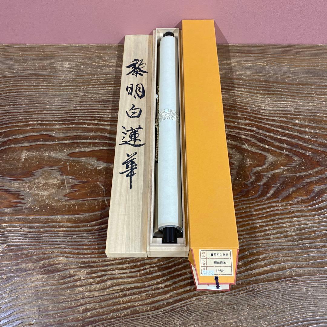 美品 掛け軸 棚田清光作 黎明白蓮華図 共箱 縁起物 極楽浄土