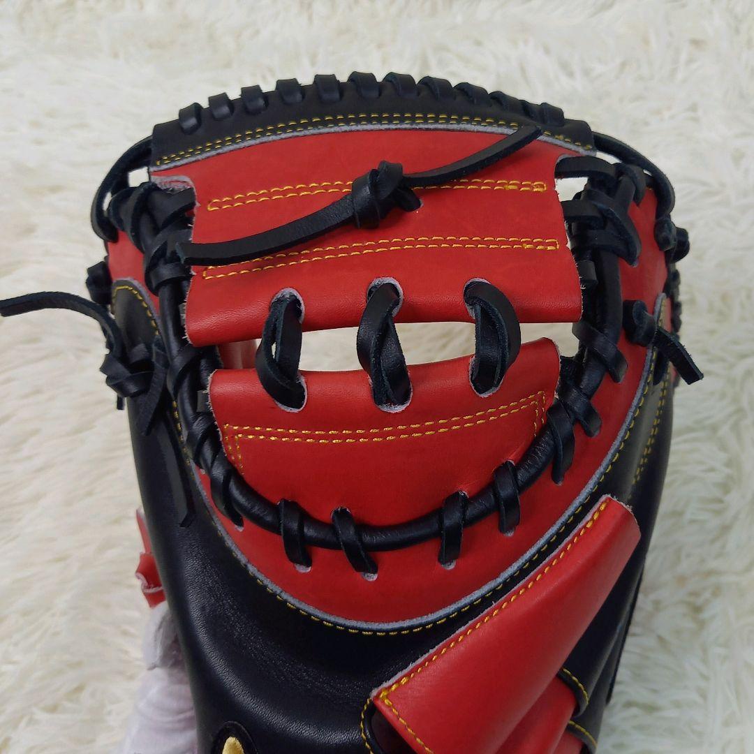 【極美品・希少】ハタケヤマ 左投げ キャッチャーミット 硬式 レッド ブラック