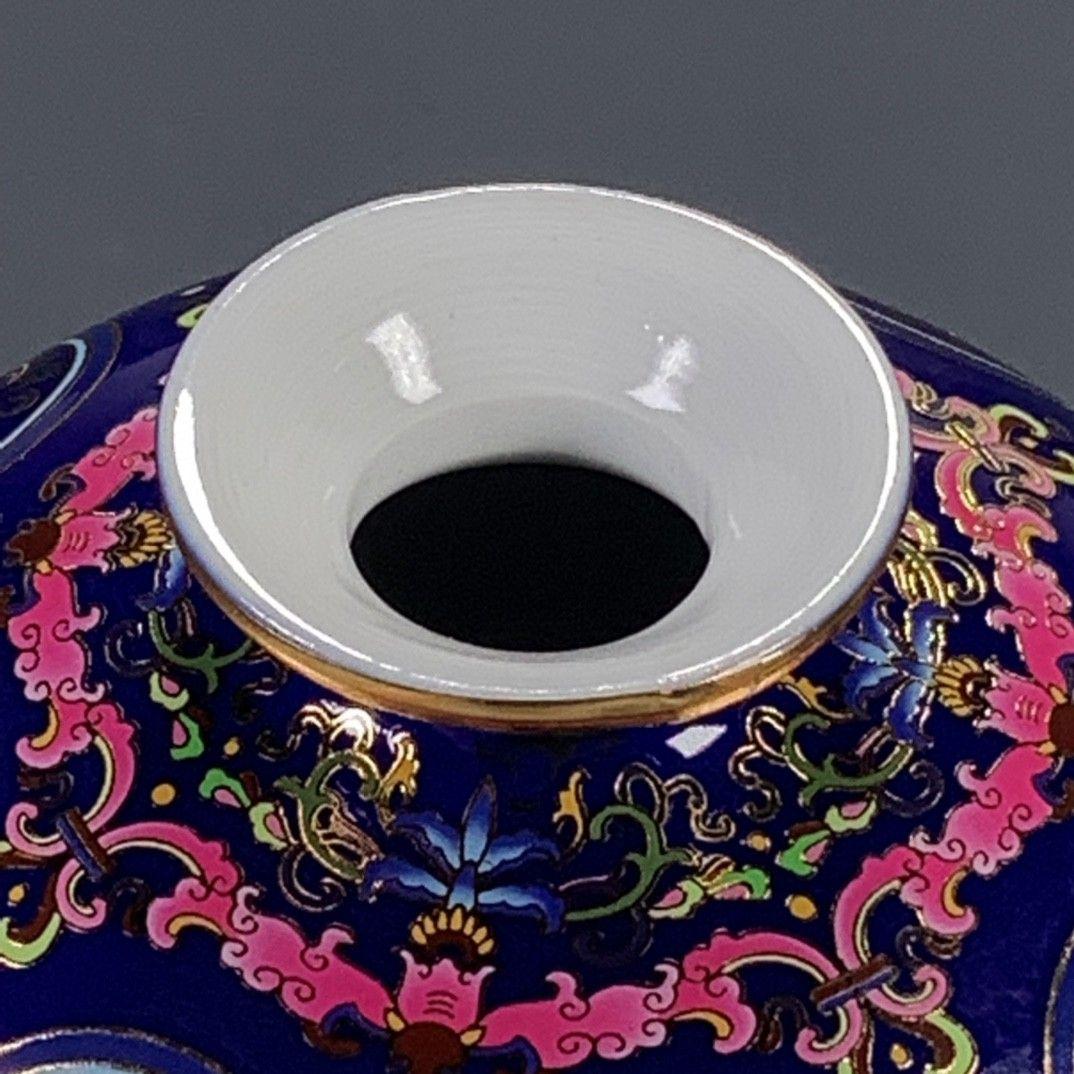 乾隆藍釉琺瑯彩花卉梅瓶  工芸品  美術品 置物