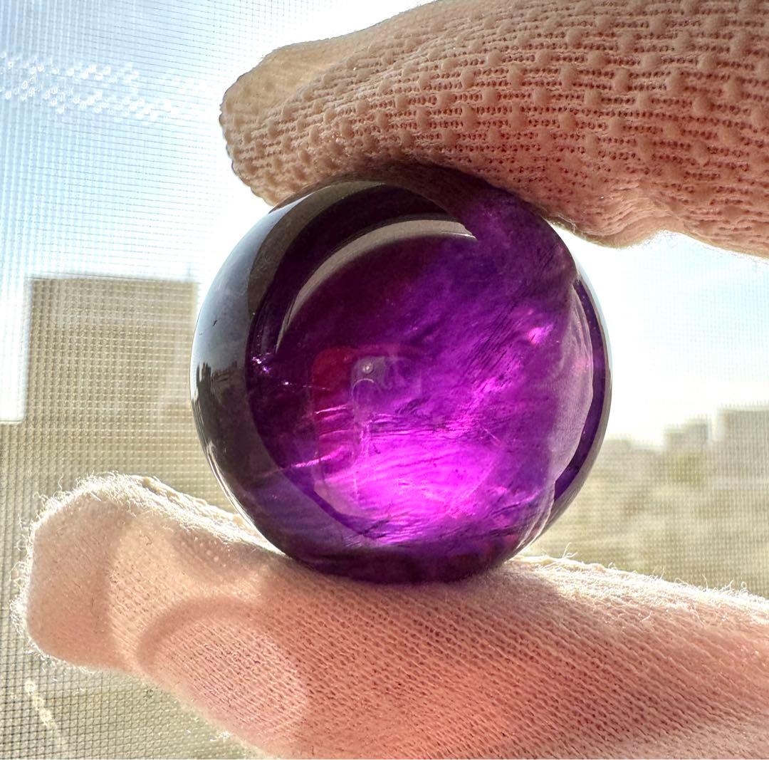 高透明 綺麗☆美極濃紫 アメジスト 丸玉 4個セット 台座付き