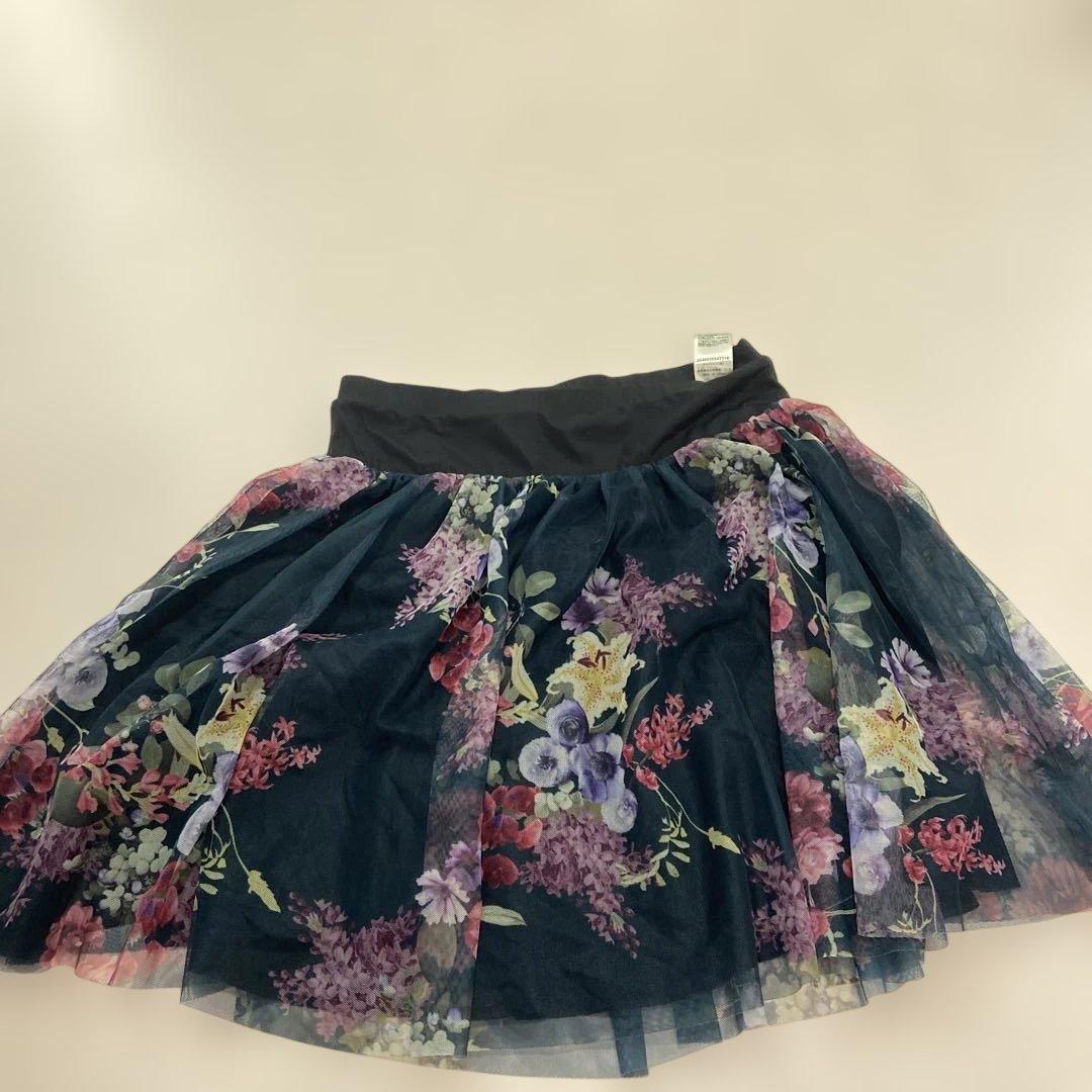 花柄フリル袖バレエレオタードとスカートのセットM