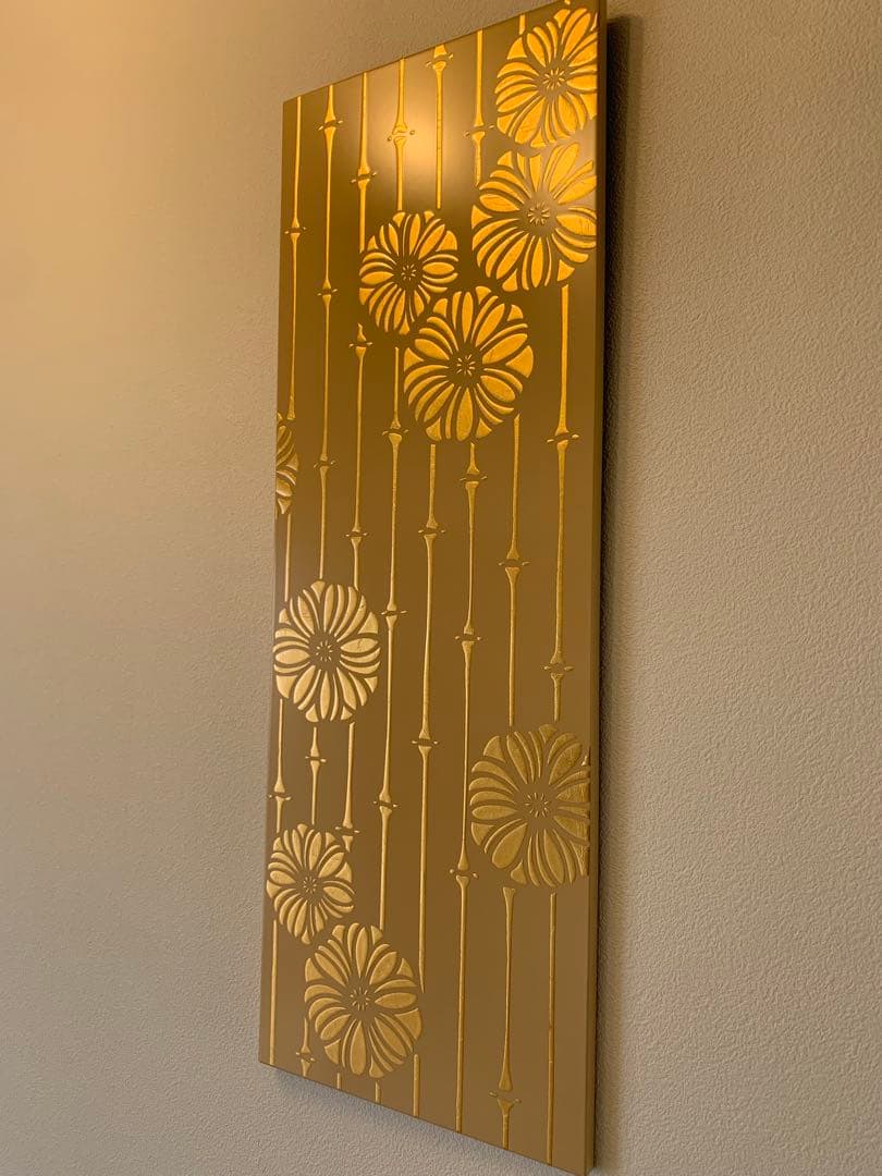 箔一 金沢箔 アートパネル 25×70cm 菊 竹 金箔 壁掛け インテリア