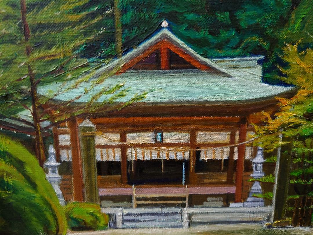 神社の油絵 絵画 油彩 F8サイズ