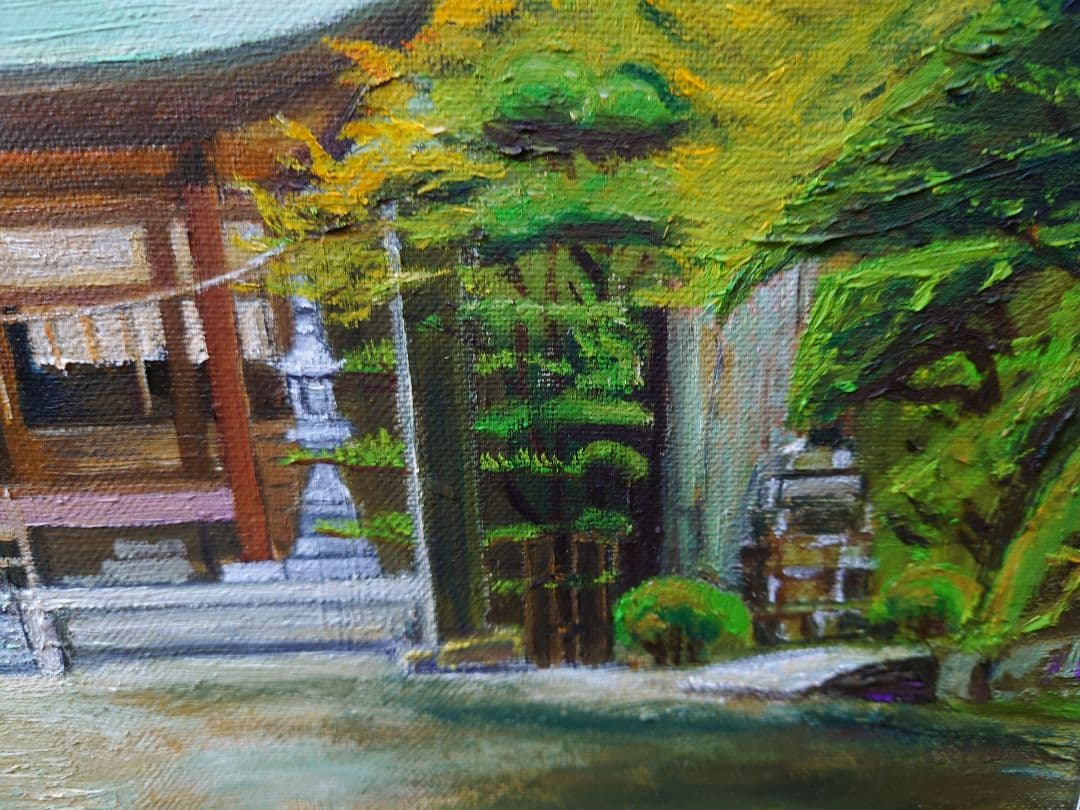 神社の油絵 絵画 油彩 F8サイズ