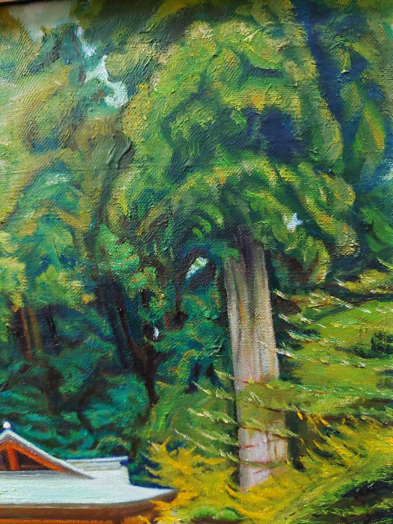 神社の油絵 絵画 油彩 F8サイズ