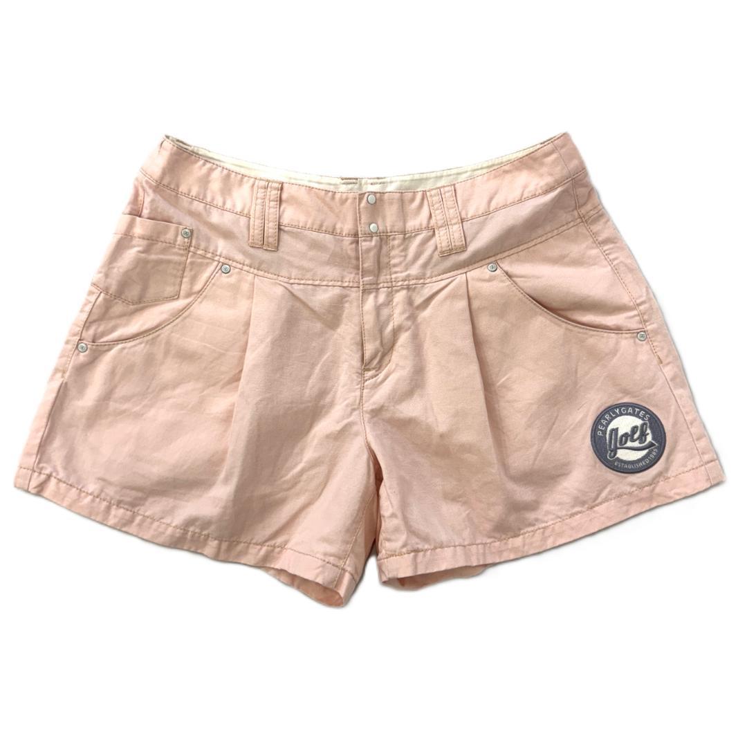 美品 パーリーゲイツ コットンリネン ショートパンツ ピンク 1 M 春夏ゴルフ