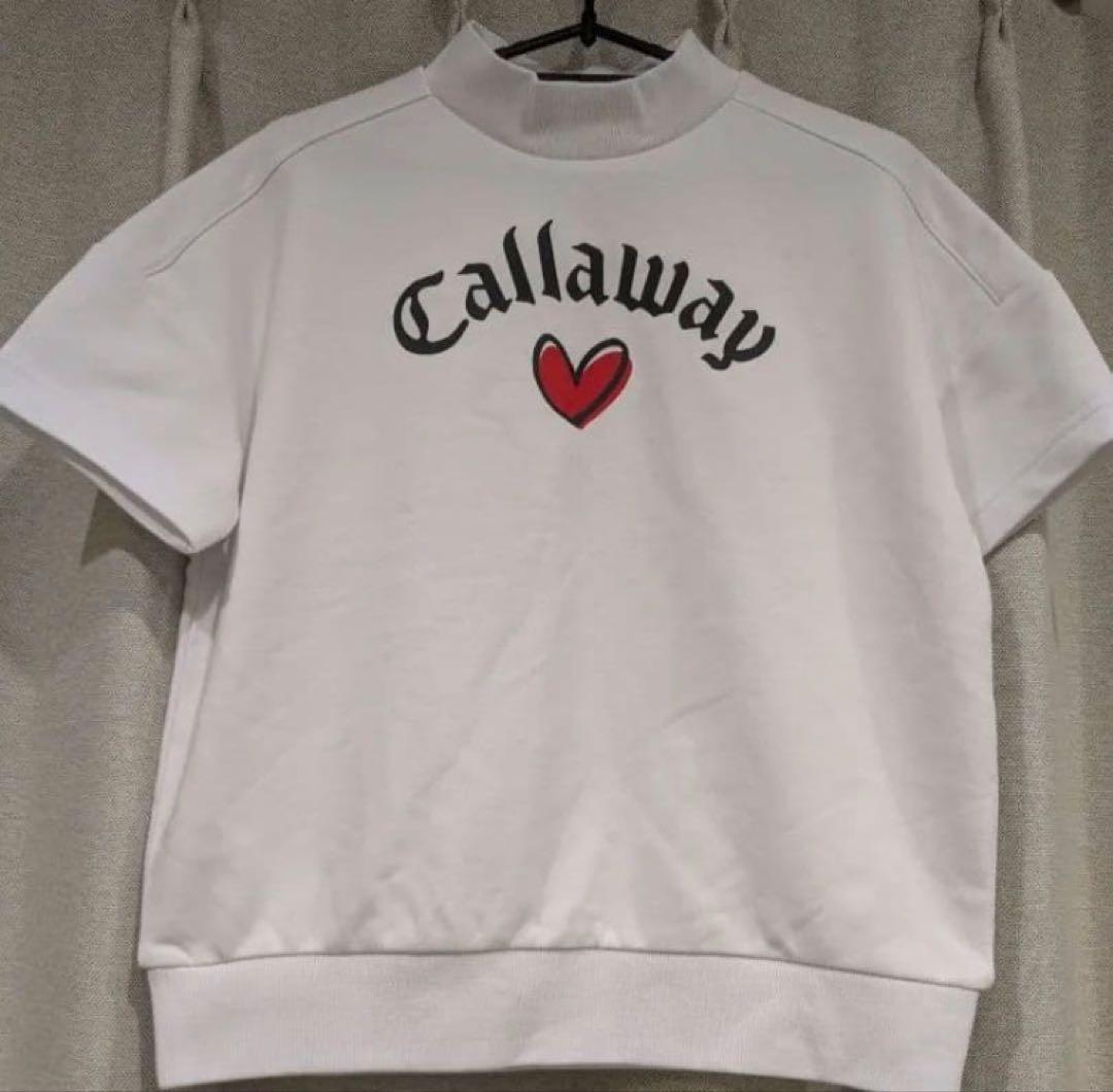 【新品】Callawayラブキャロウェイ半袖スウェットS白モックネックハートロゴ