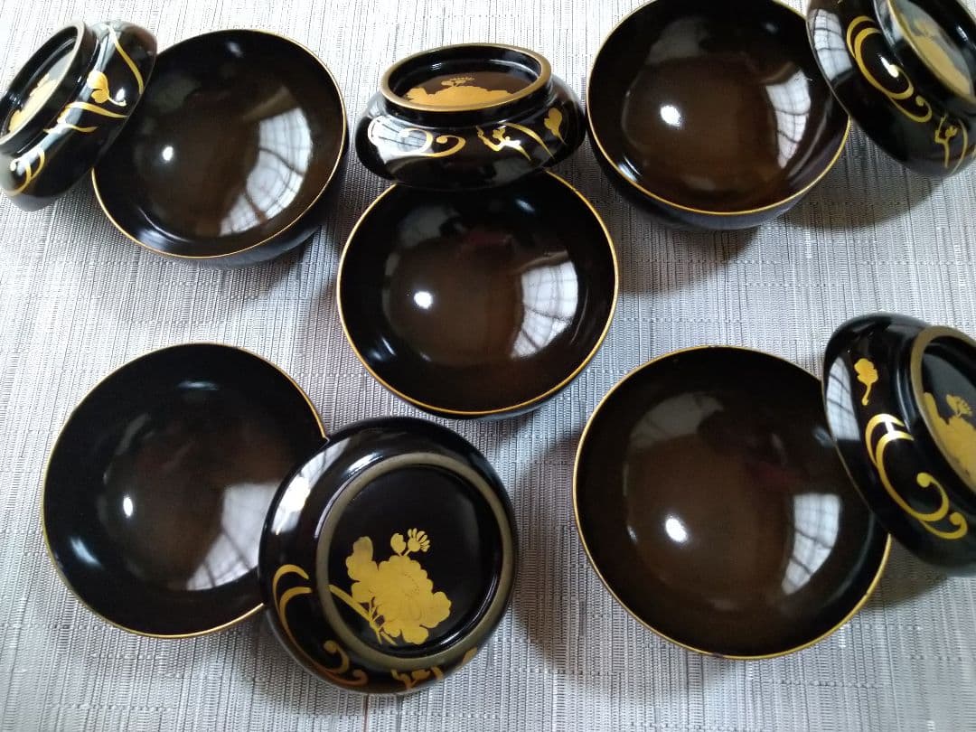 漆器 煮物椀 5個 金箔 レトロ