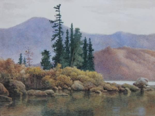 大下藤次郎、桧原湖の秋、希少画集画、新品額付、状態良好
