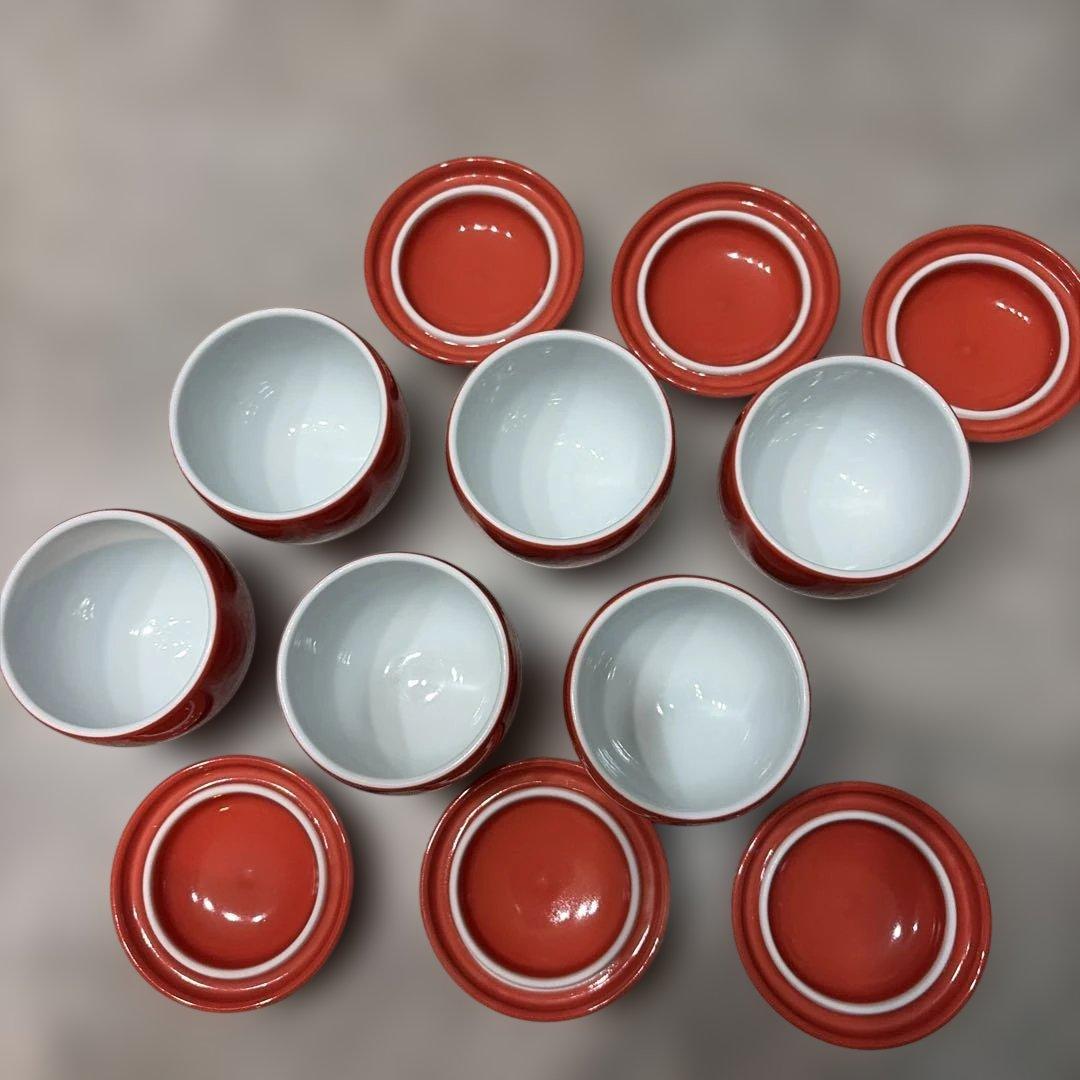 【有田焼】茶碗蒸し碗　蓋付　赤白12個セット