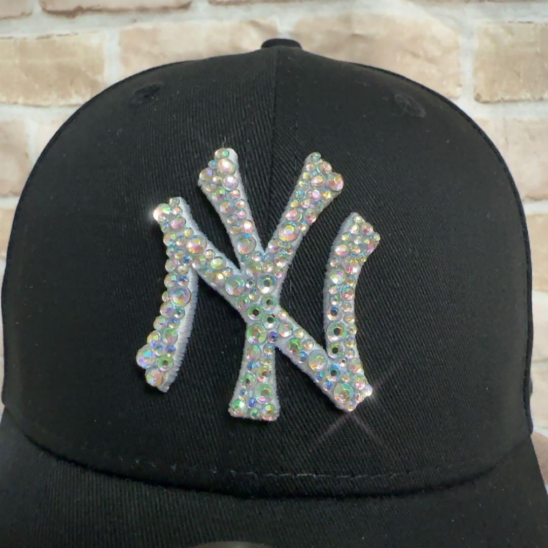 ニューエラ NY キャップ 9forty オーロラ キラキラ 黒 ストーン デコ
