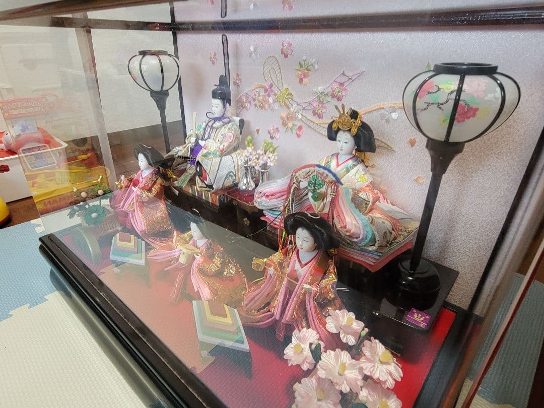 雛人形 五人飾り ケース入り オルゴール付 ひな人形 桃の節句 美品