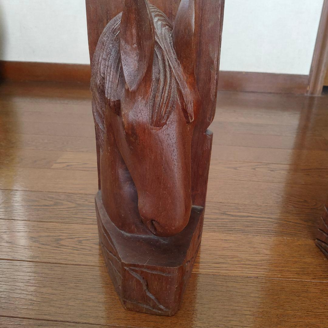 木製馬の彫刻 置物 約28cm高