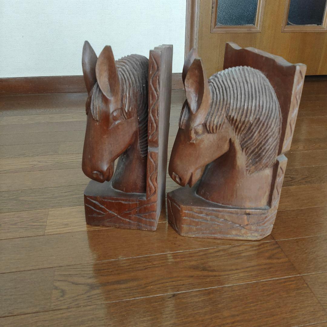 木製馬の彫刻 置物 約28cm高