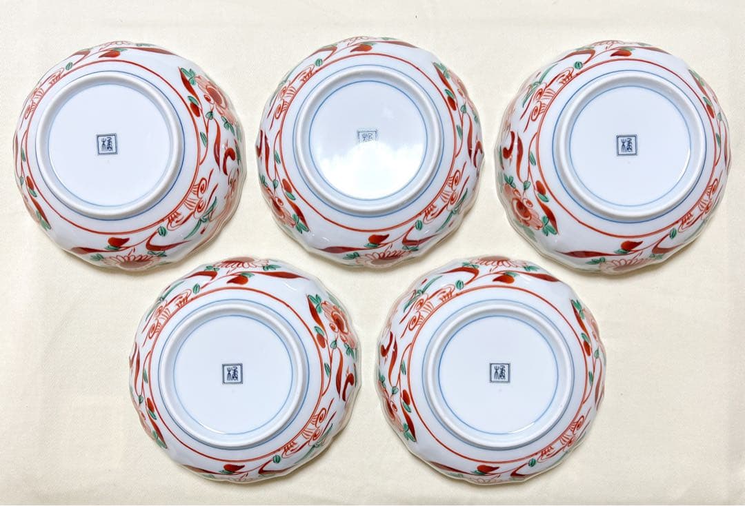 新品　たち吉　平安橘吉　赤絵花鳥　小鉢5個　多用鉢