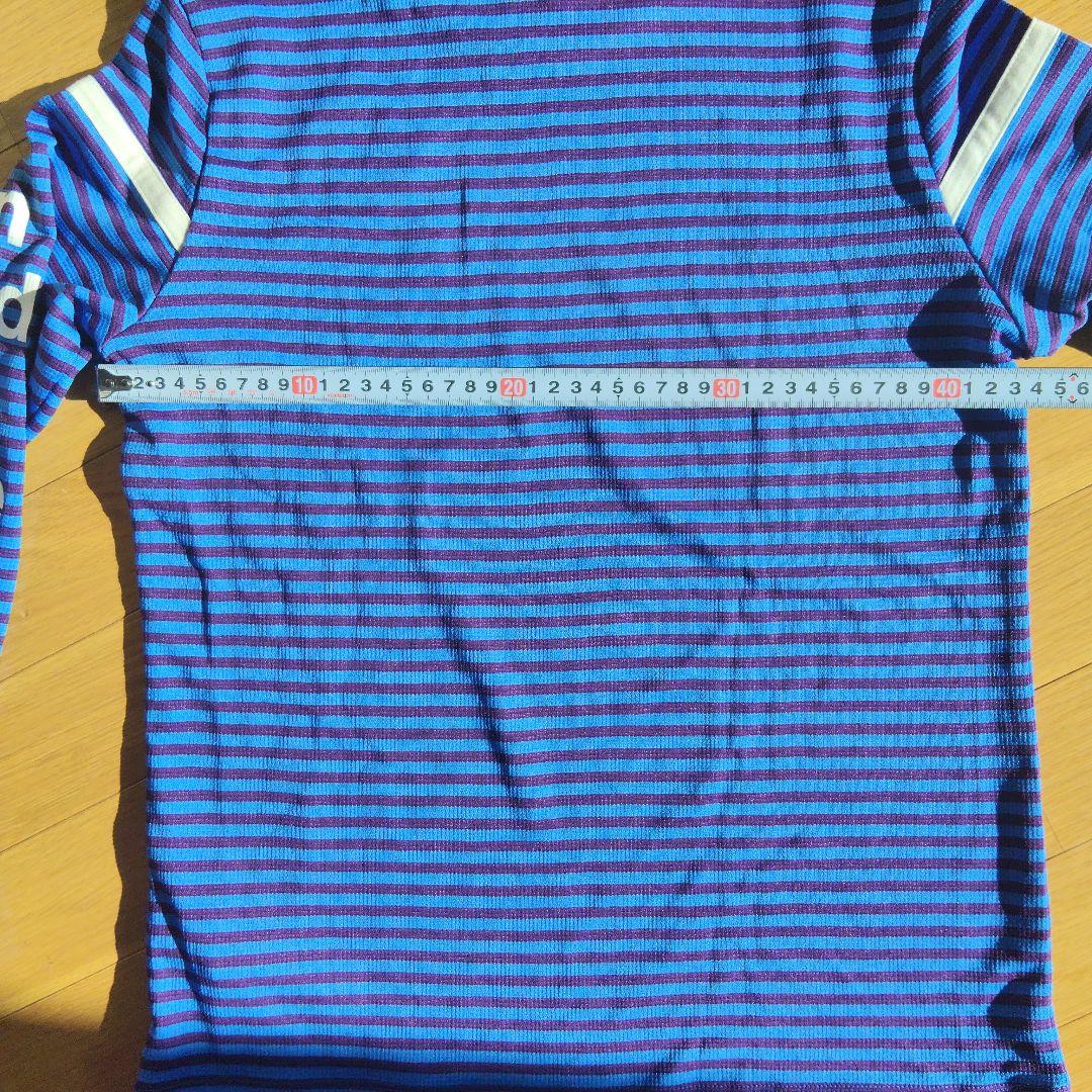 新品　and persé モックネックシャツ 青紫ストライプ