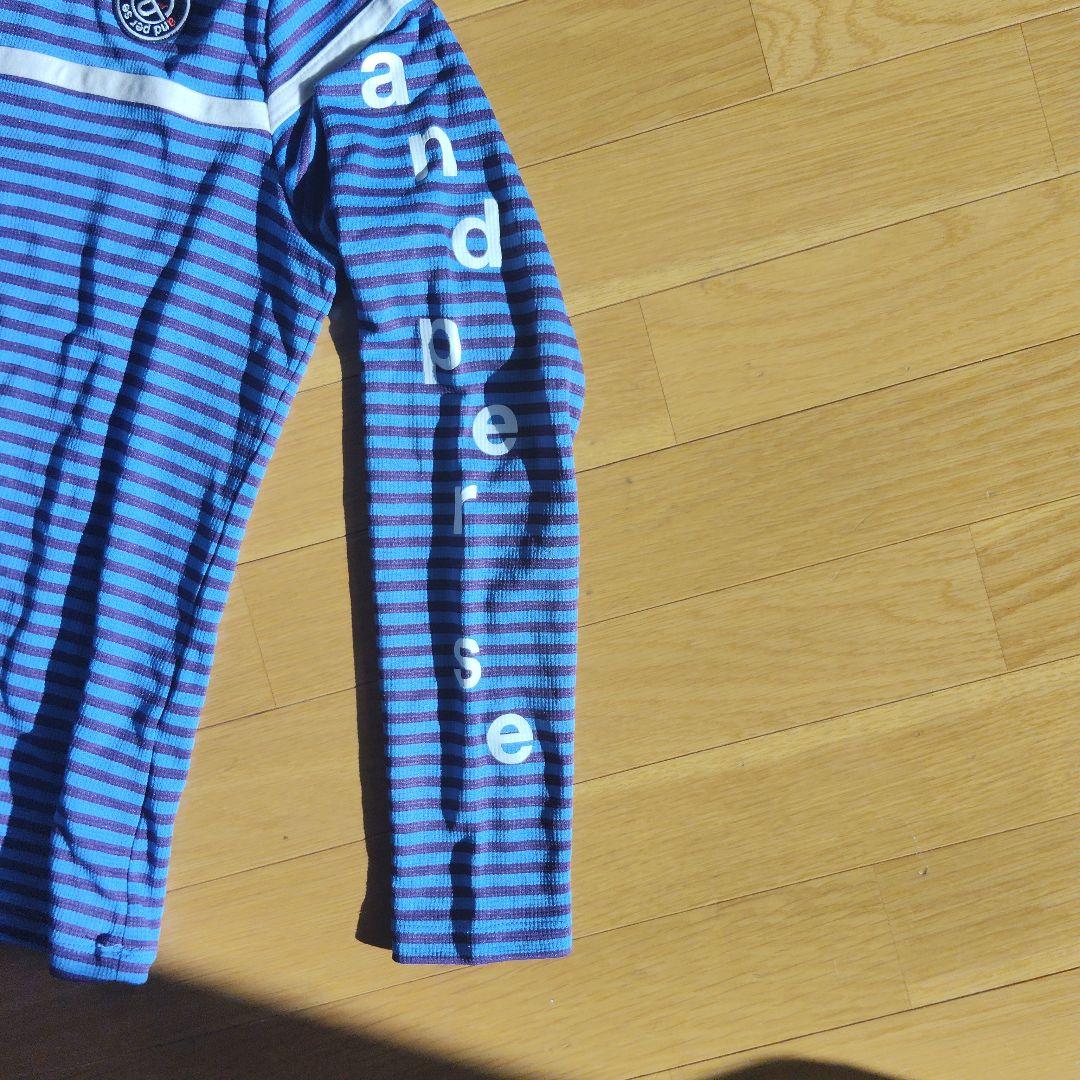 新品　and persé モックネックシャツ 青紫ストライプ