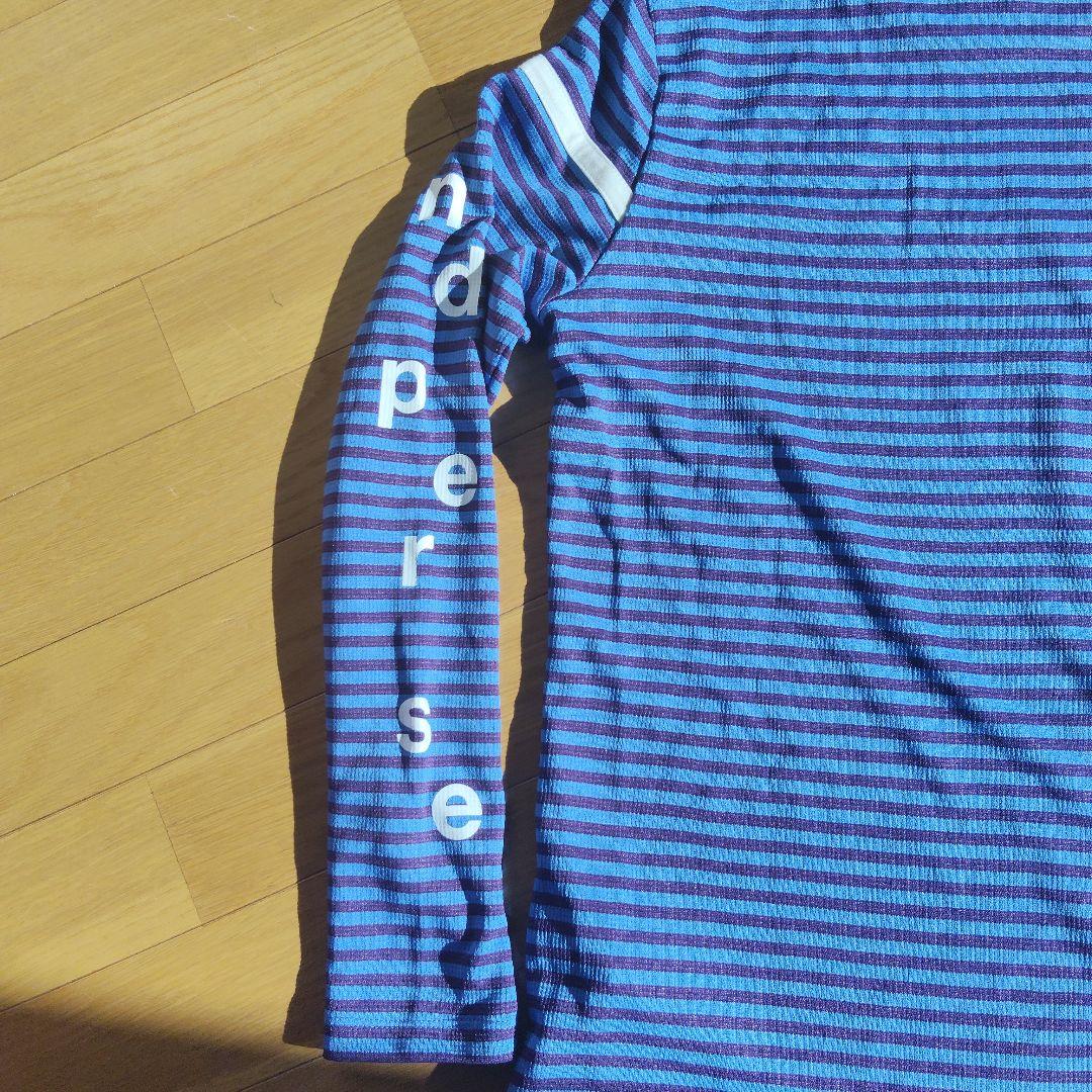 新品　and persé モックネックシャツ 青紫ストライプ