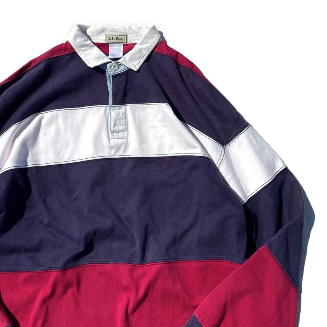 【90s】Peru製 L.L.Bean マルチボーダー ラガーシャツ レッド L