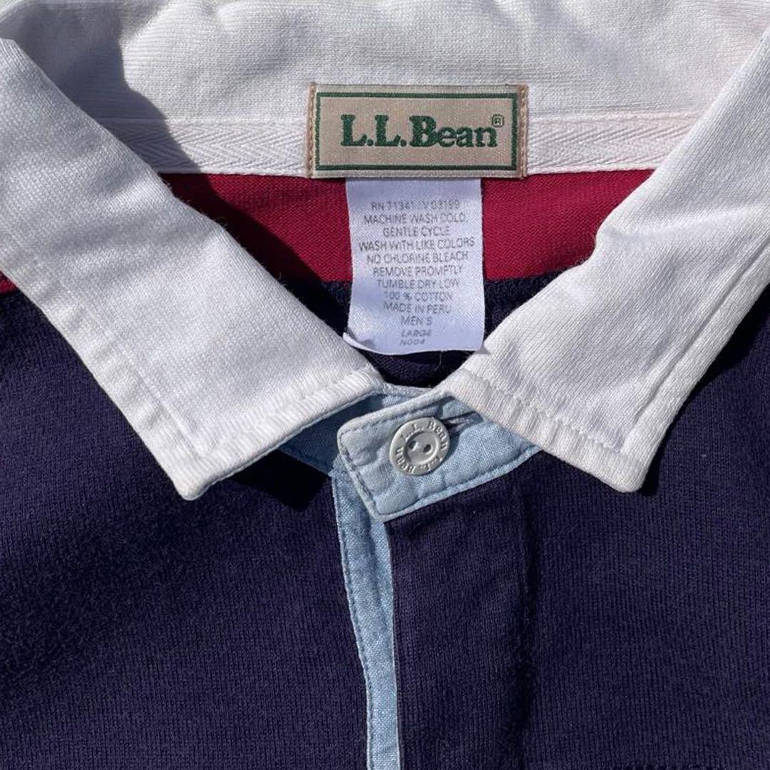 【90s】Peru製 L.L.Bean マルチボーダー ラガーシャツ レッド L