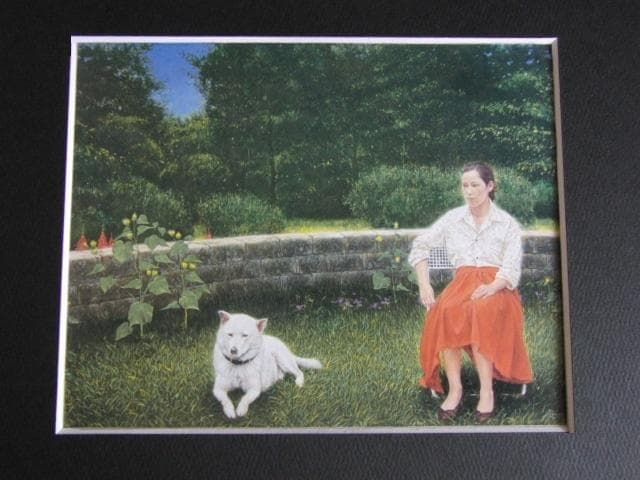 山本貞、【七月の庭】、希少な額装用画集画、新品高級額 額装付、状態良好