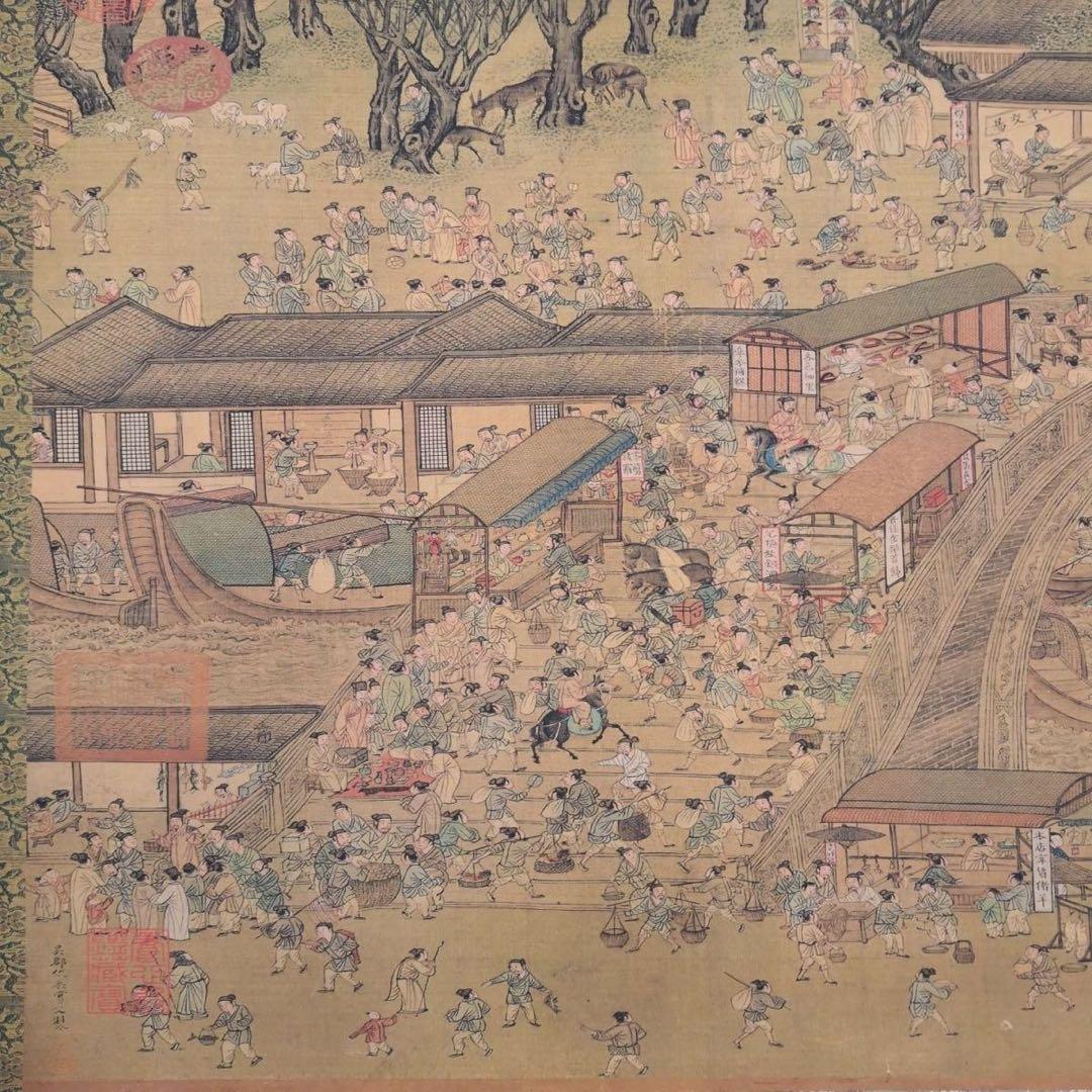 清明上河図 掛軸 長巻 70×330cm