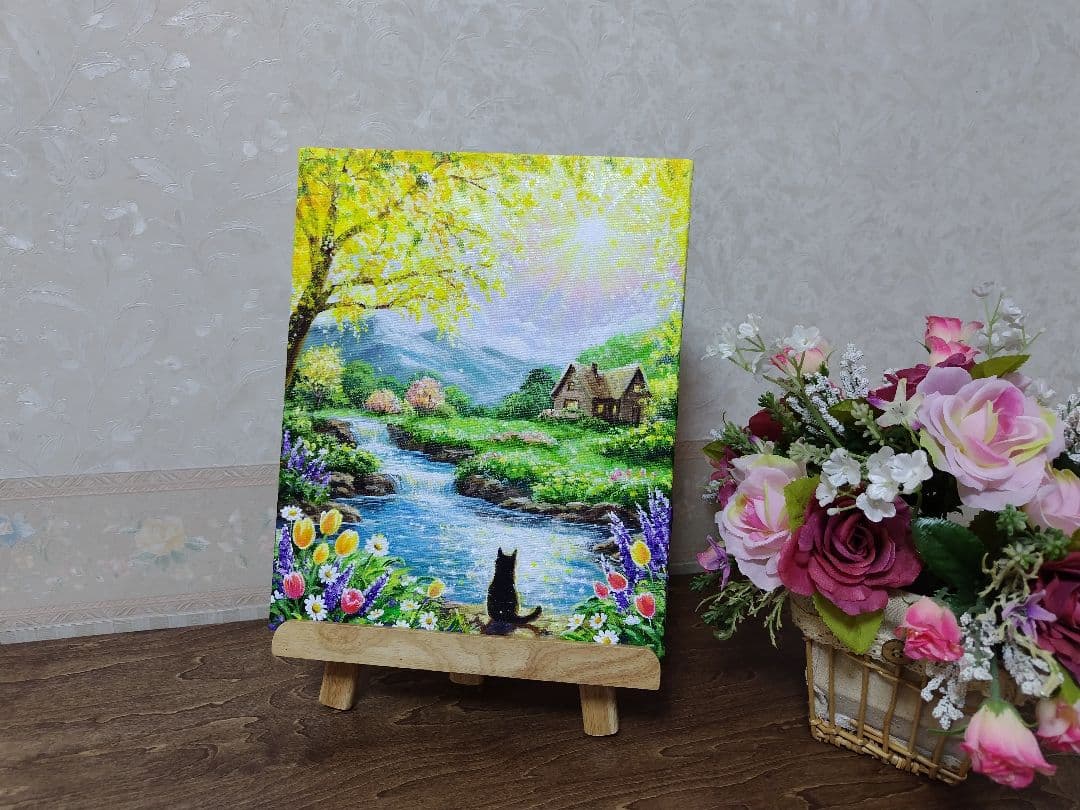 【ミモザの輝き】アクリル画 F3 風景画 絵画